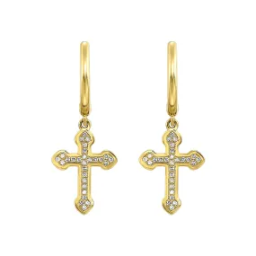 Dainty Diamond Cross Dangle Earrings, 0.05 cttw