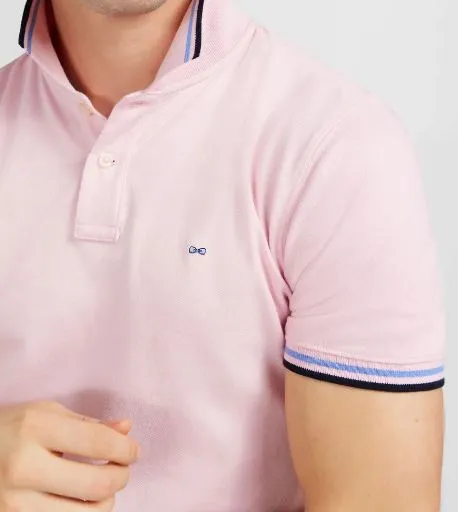 Eden Park Tipped Collar Pink Polo Shirt Pink