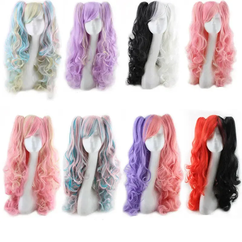 Fashion Lolita Full Curly Wig Pigtails Wavy Hair Cosplay Costume Halloween Party