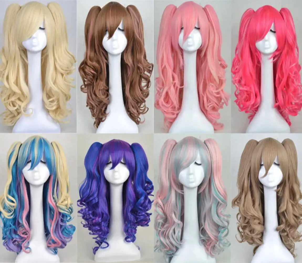 Fashion Lolita Full Curly Wig Pigtails Wavy Hair Cosplay Costume Halloween Party