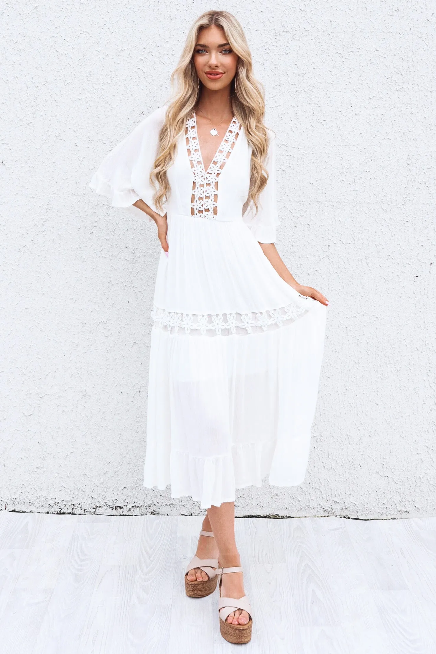 Flora Boho Midi Dress - White