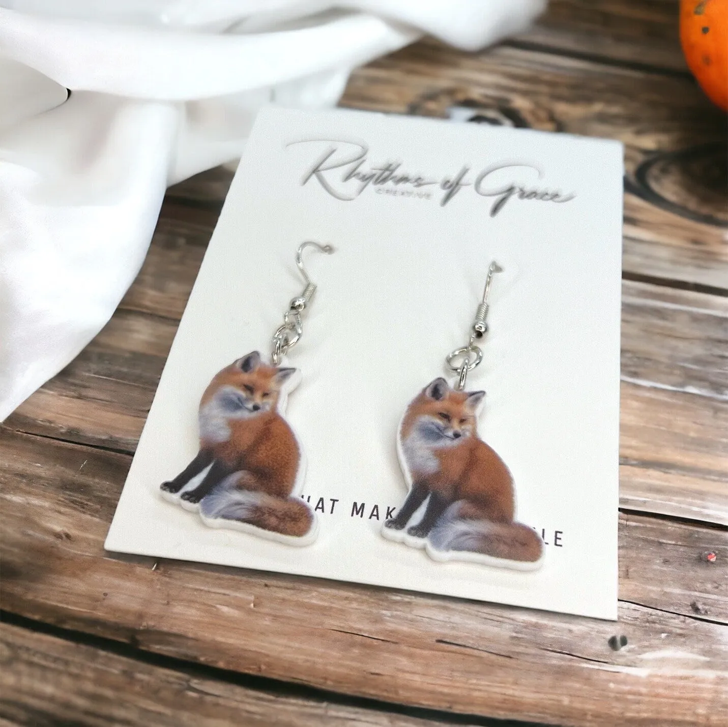 Fox Earrings - Red Fox, Fox Accessories, Fox Jewelry, Handmade Earrings, Fox Tail, Handmade Jewelry, Woodland Animals, Animal Earrings