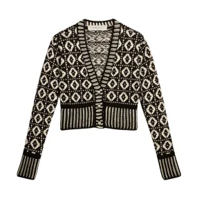 Geometric Cropped Cardigan