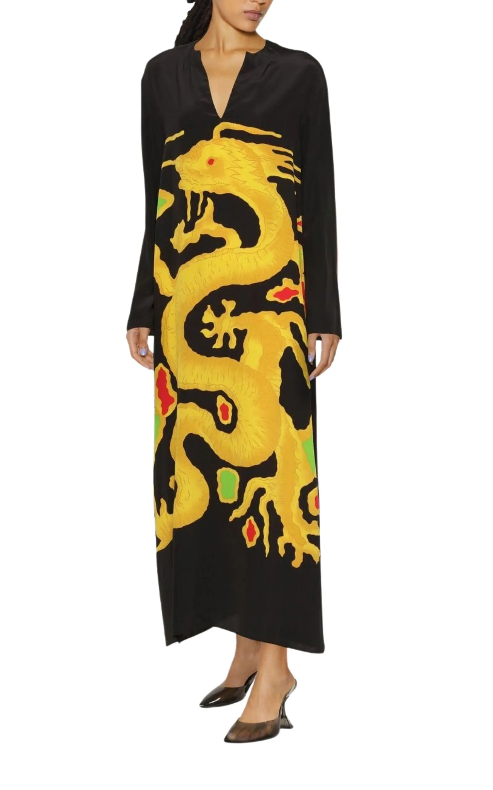 Graphic Print Silk Maxi Dress