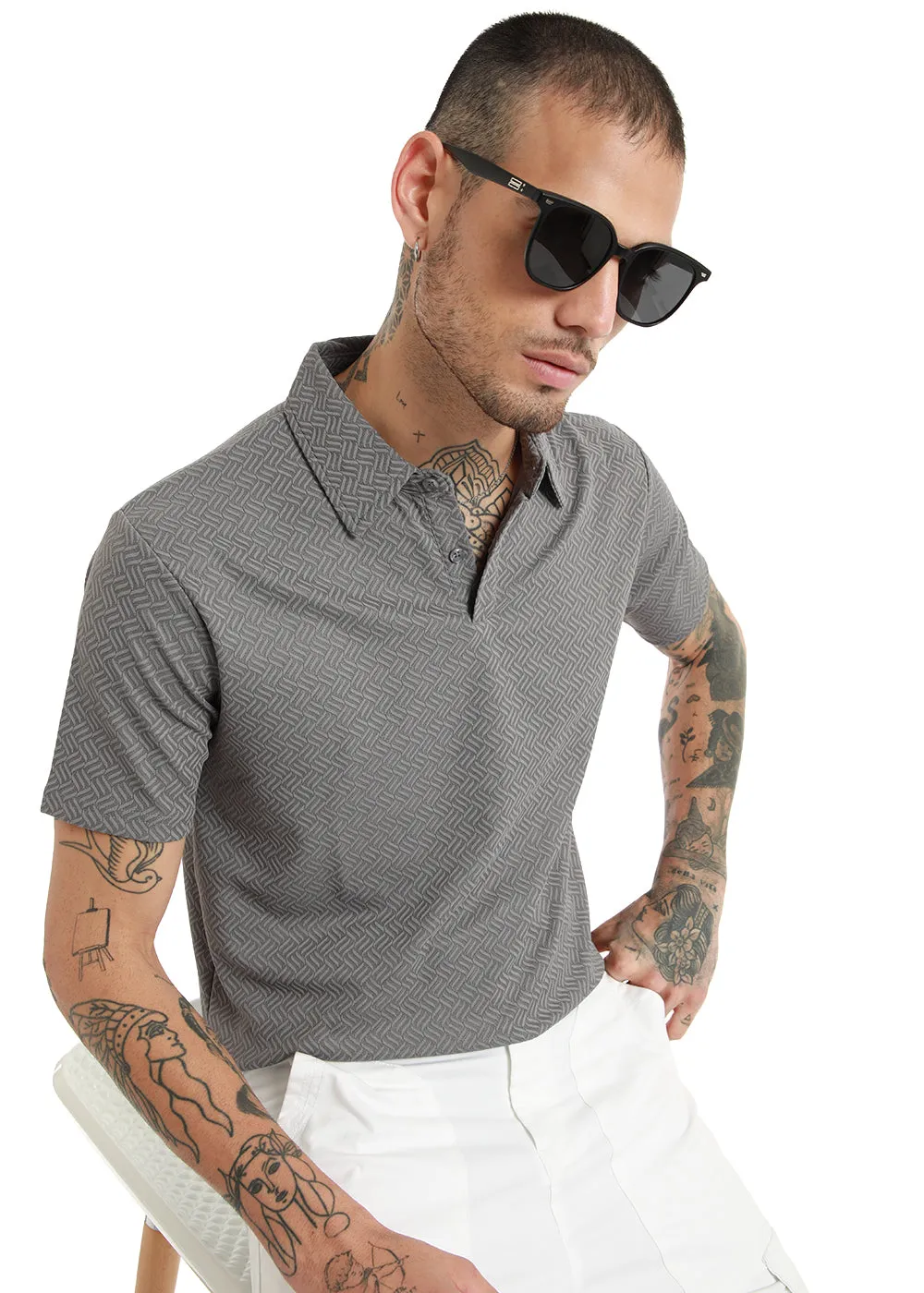 Gray twin weave Polo T-shirt