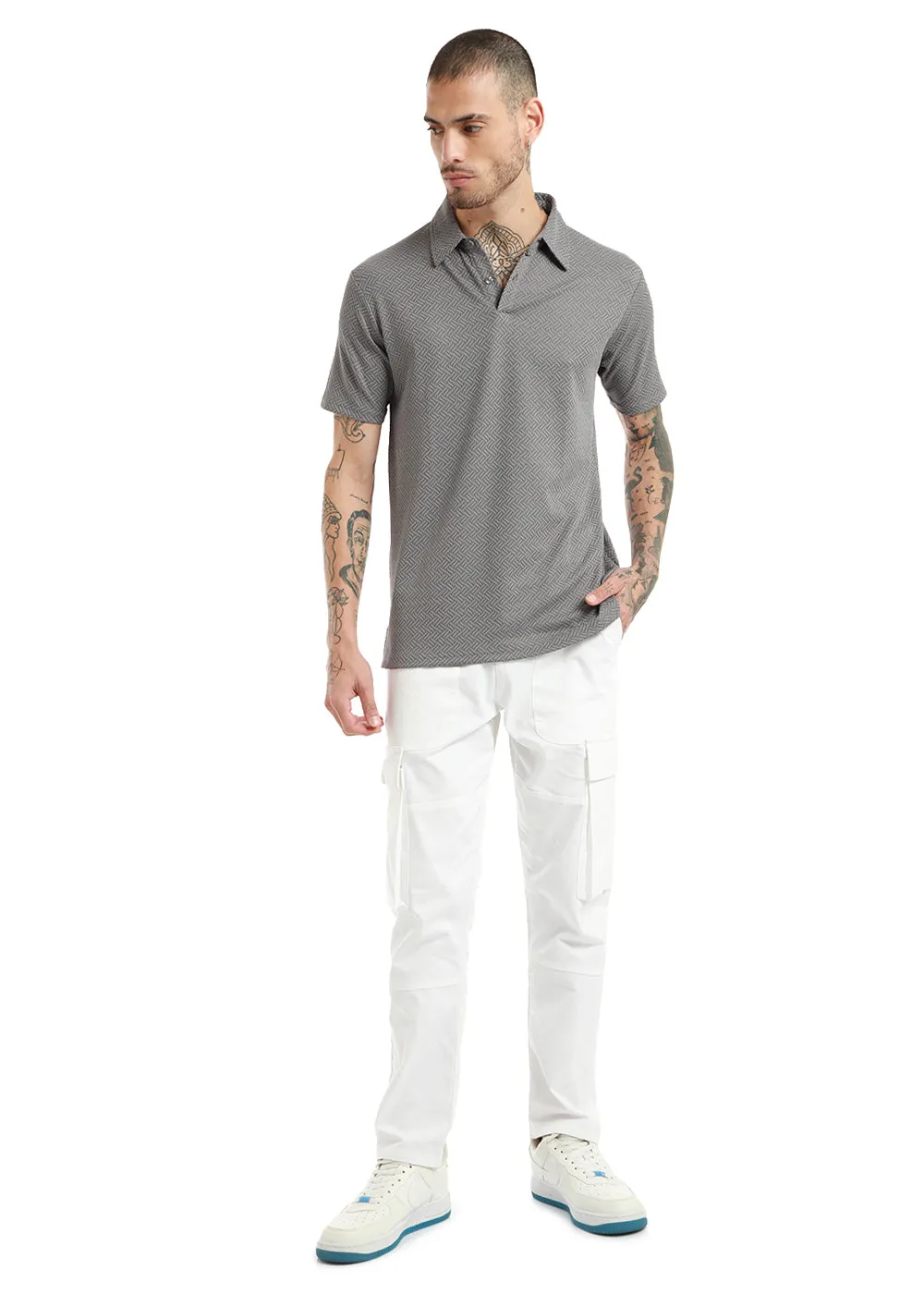 Gray twin weave Polo T-shirt