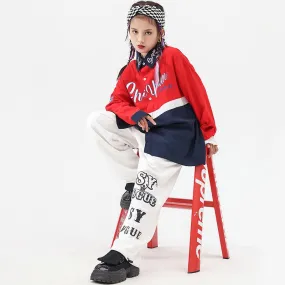 HH146 Kids Hip Hop Outfit -Oversize Shirt -White Cargo Pants For Girls -Boys - Rap Dance Costumes