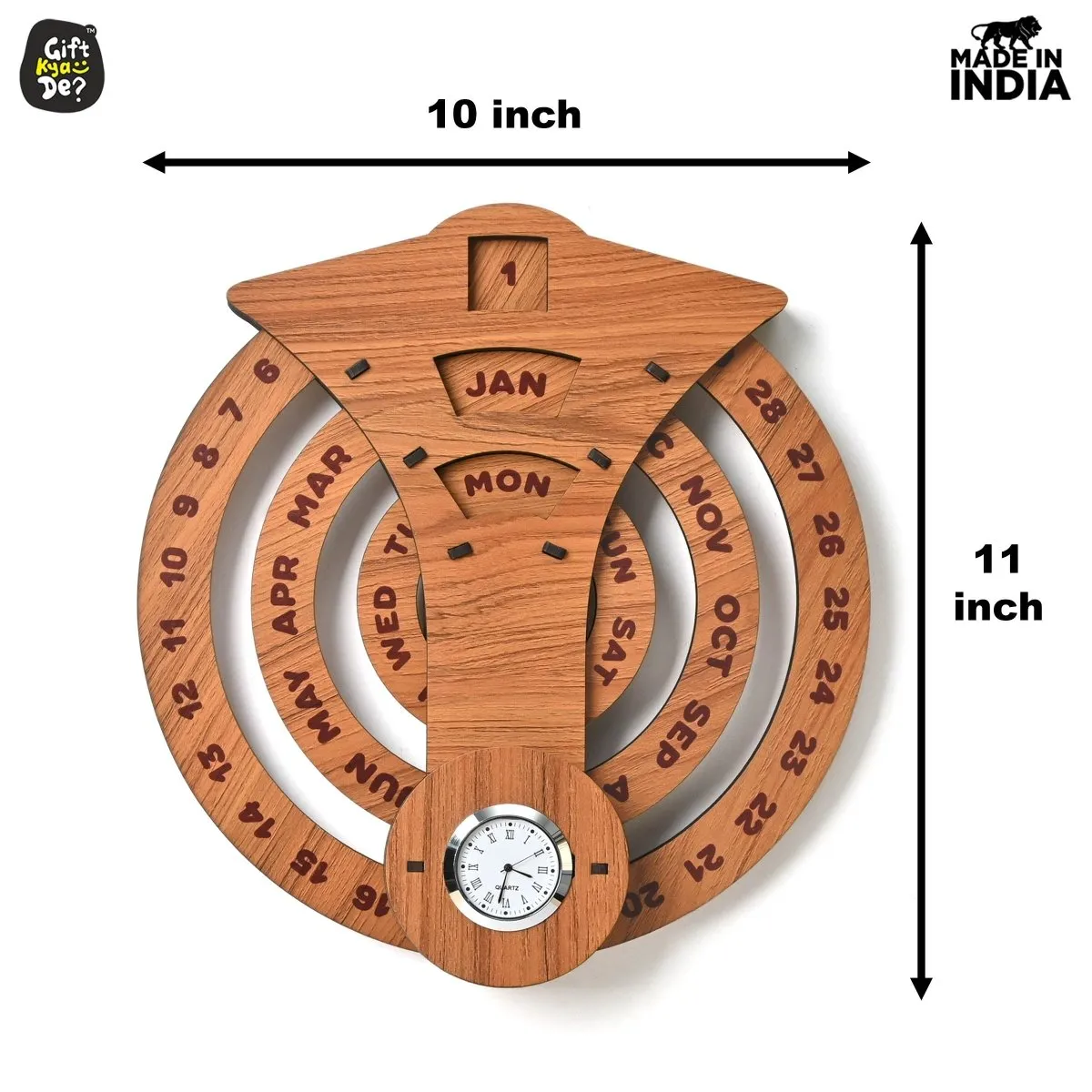 Infinite Circular Wall Calendar (Dark Wood Theme) | Wood Calendar & Test Tube Planter | New Year Gift