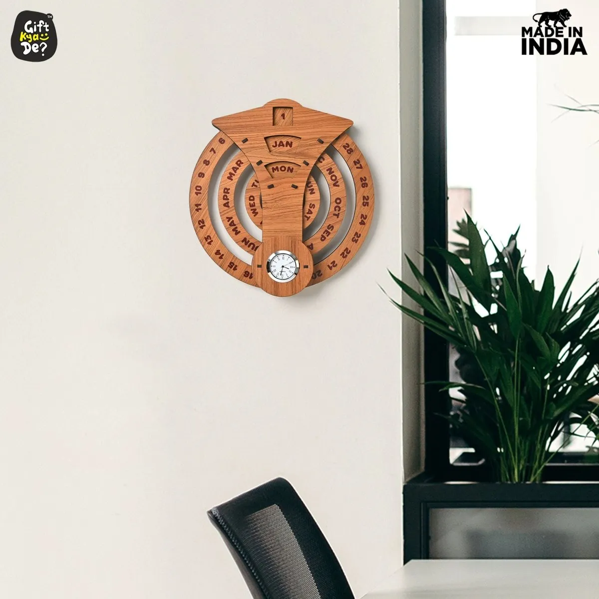 Infinite Circular Wall Calendar (Dark Wood Theme) | Wood Calendar & Test Tube Planter | New Year Gift