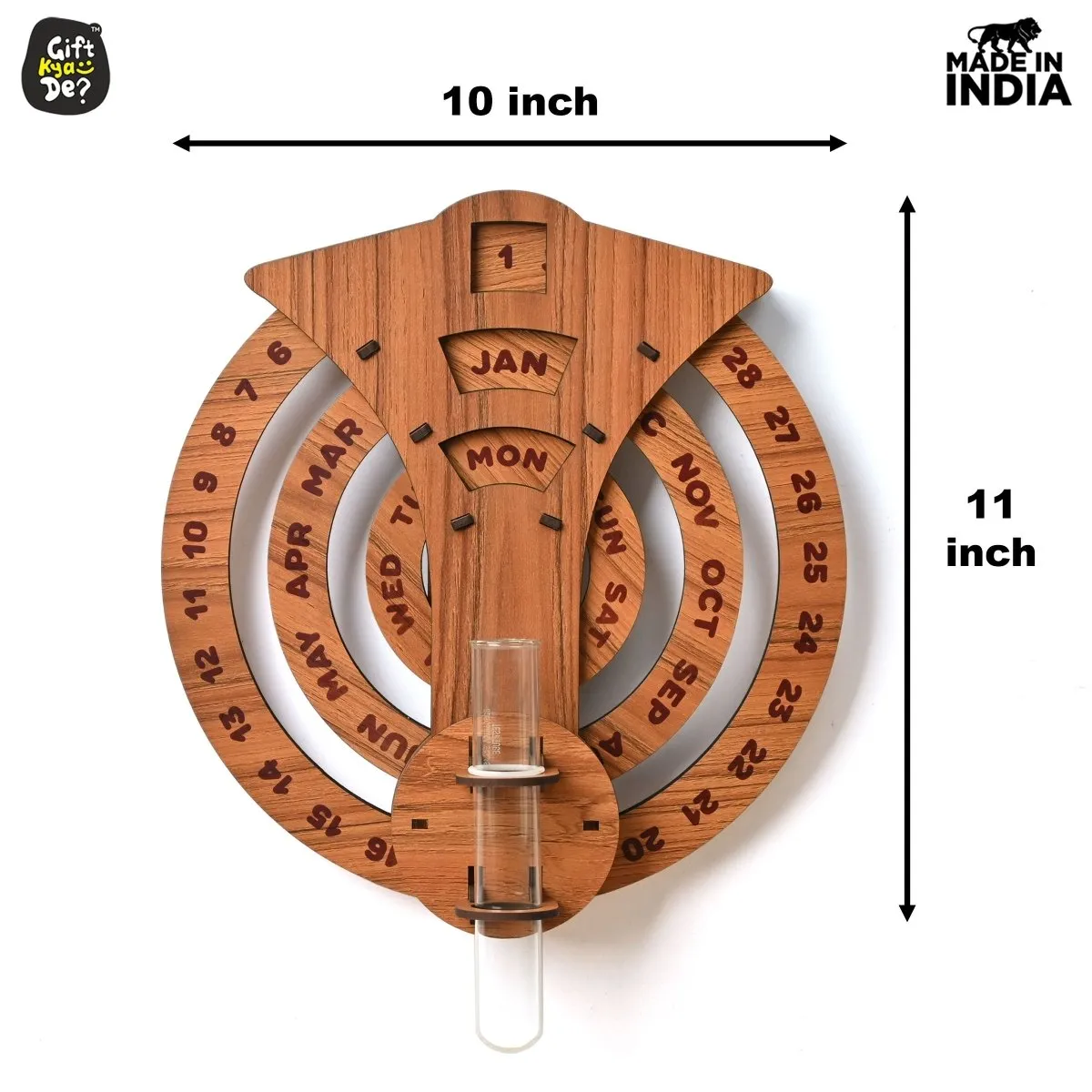 Infinite Circular Wall Calendar (Dark Wood Theme) | Wood Calendar & Test Tube Planter | New Year Gift