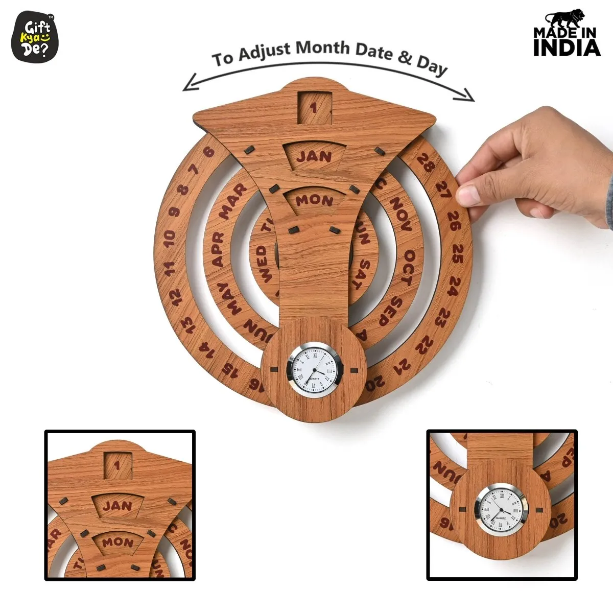 Infinite Circular Wall Calendar (Dark Wood Theme) | Wood Calendar & Test Tube Planter | New Year Gift