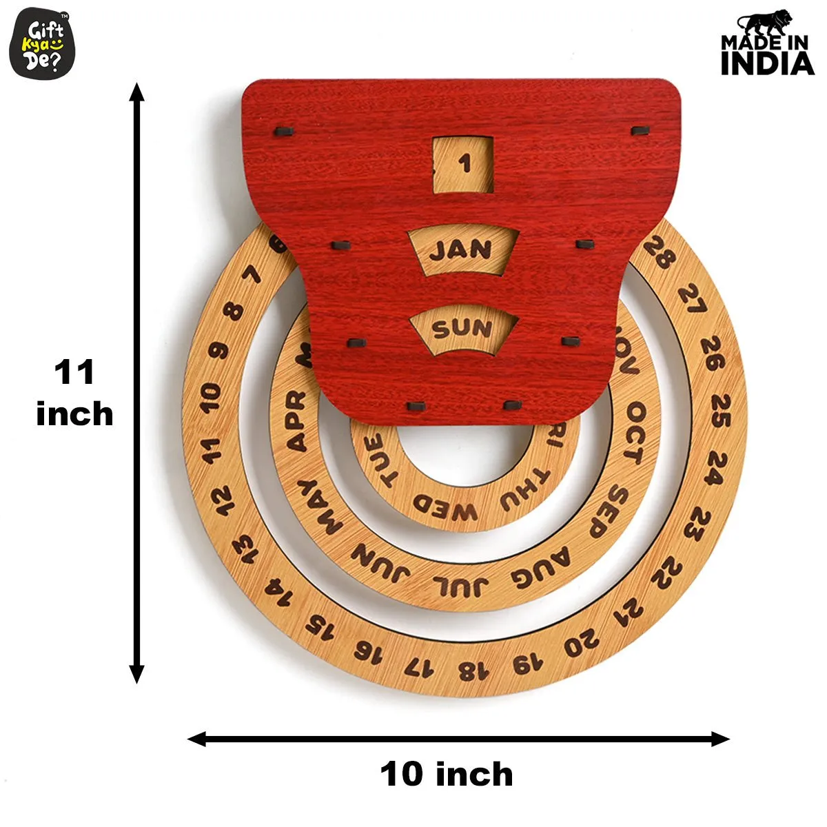 Infinite Circular Wall Calendar (Red Theme) | Wood Calendar & Test Tube Planter | New Year Gift