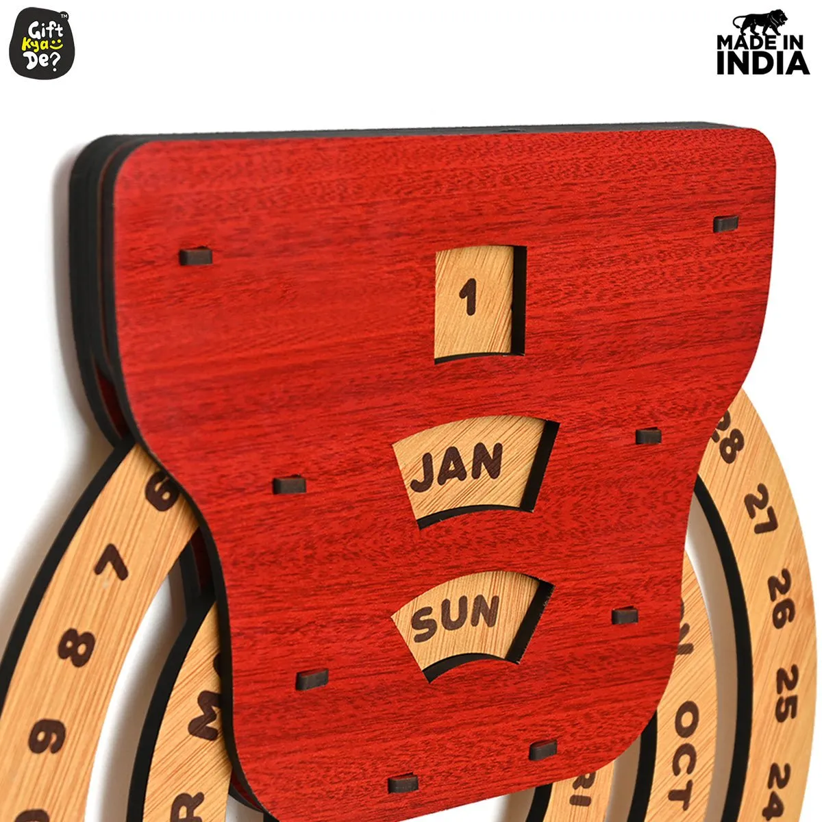 Infinite Circular Wall Calendar (Red Theme) | Wood Calendar & Test Tube Planter | New Year Gift