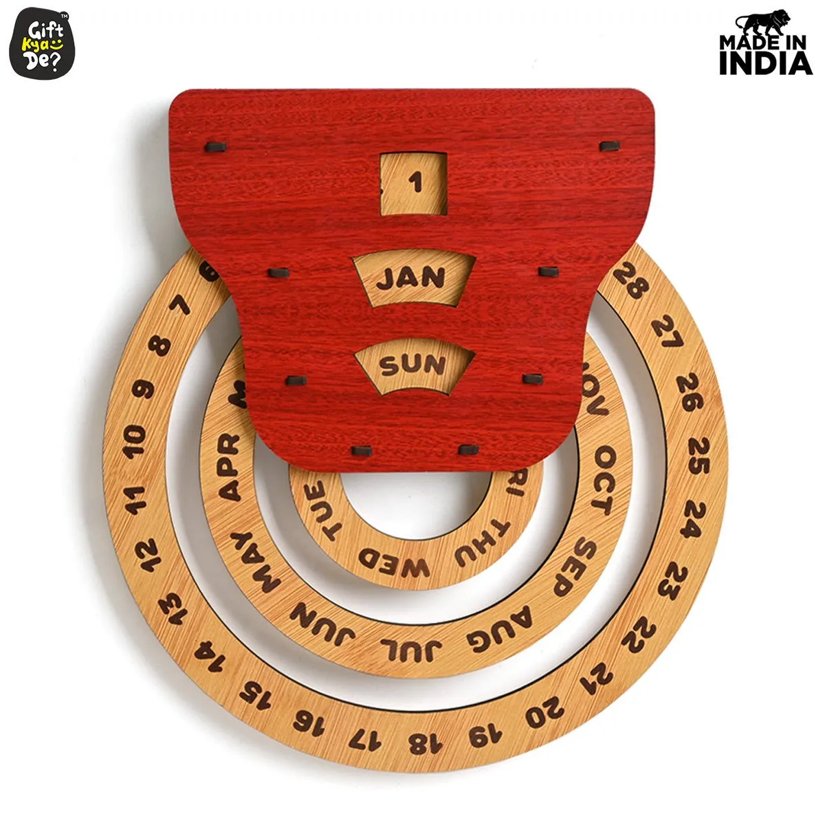 Infinite Circular Wall Calendar (Red Theme) | Wood Calendar & Test Tube Planter | New Year Gift