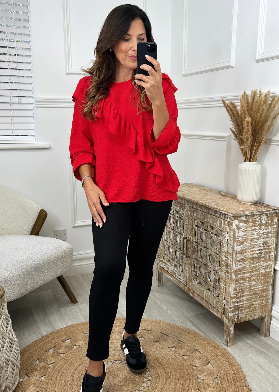 Kimberly Red Frill Detail Blouse