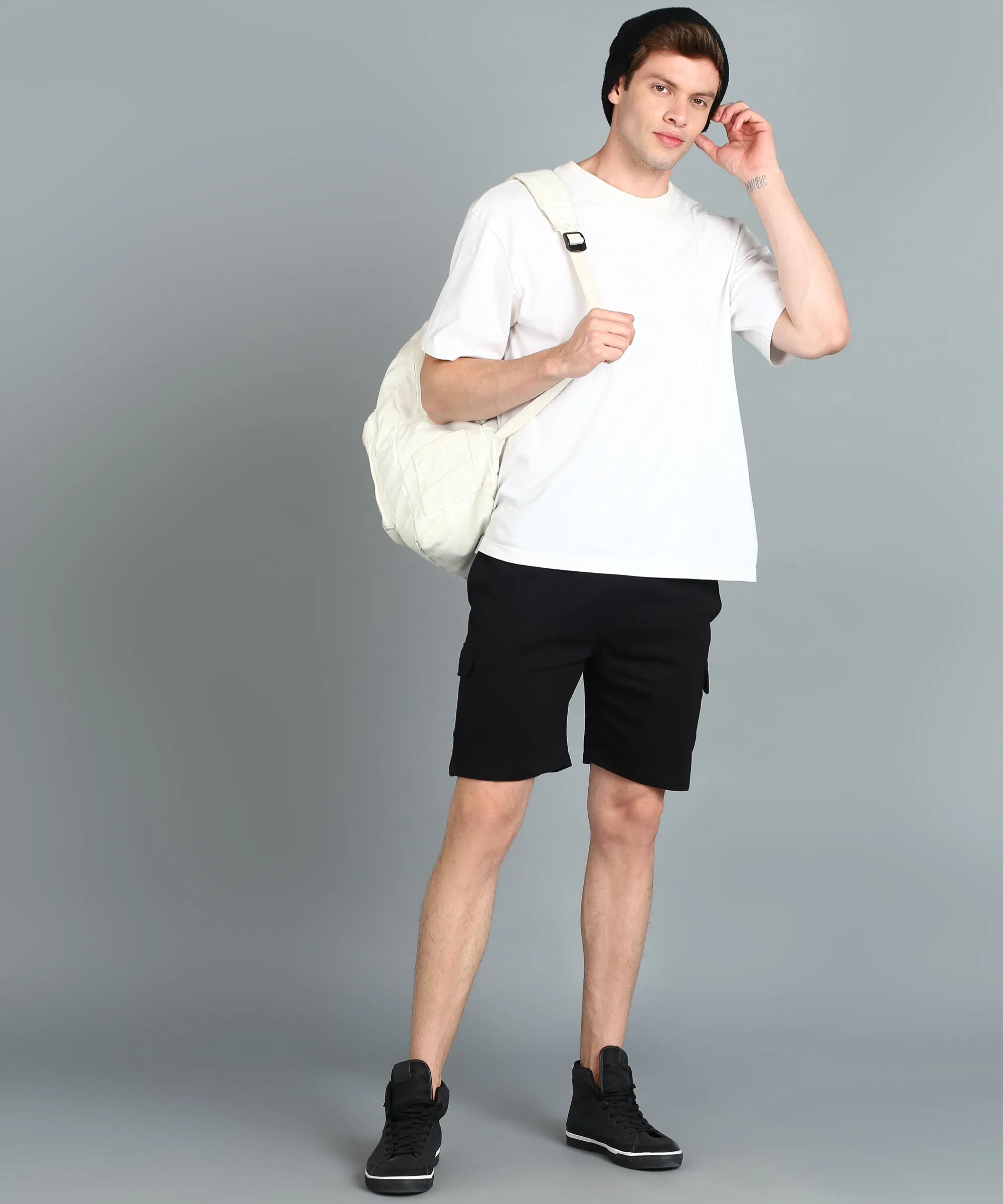 Men's Black Cotton Regular Shorts Stretchable