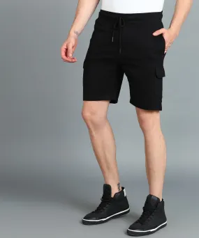 Men's Black Cotton Regular Shorts Stretchable