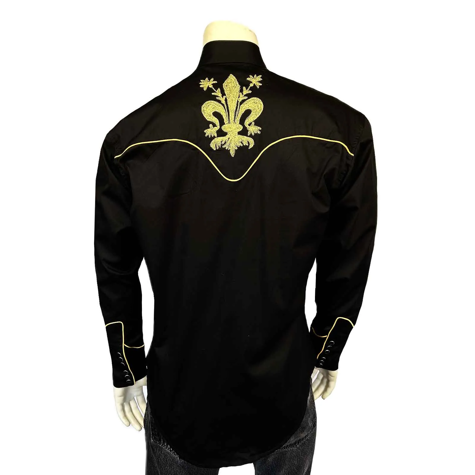 Men's Fleur-de-Lis Embroidered Black Western Shirt