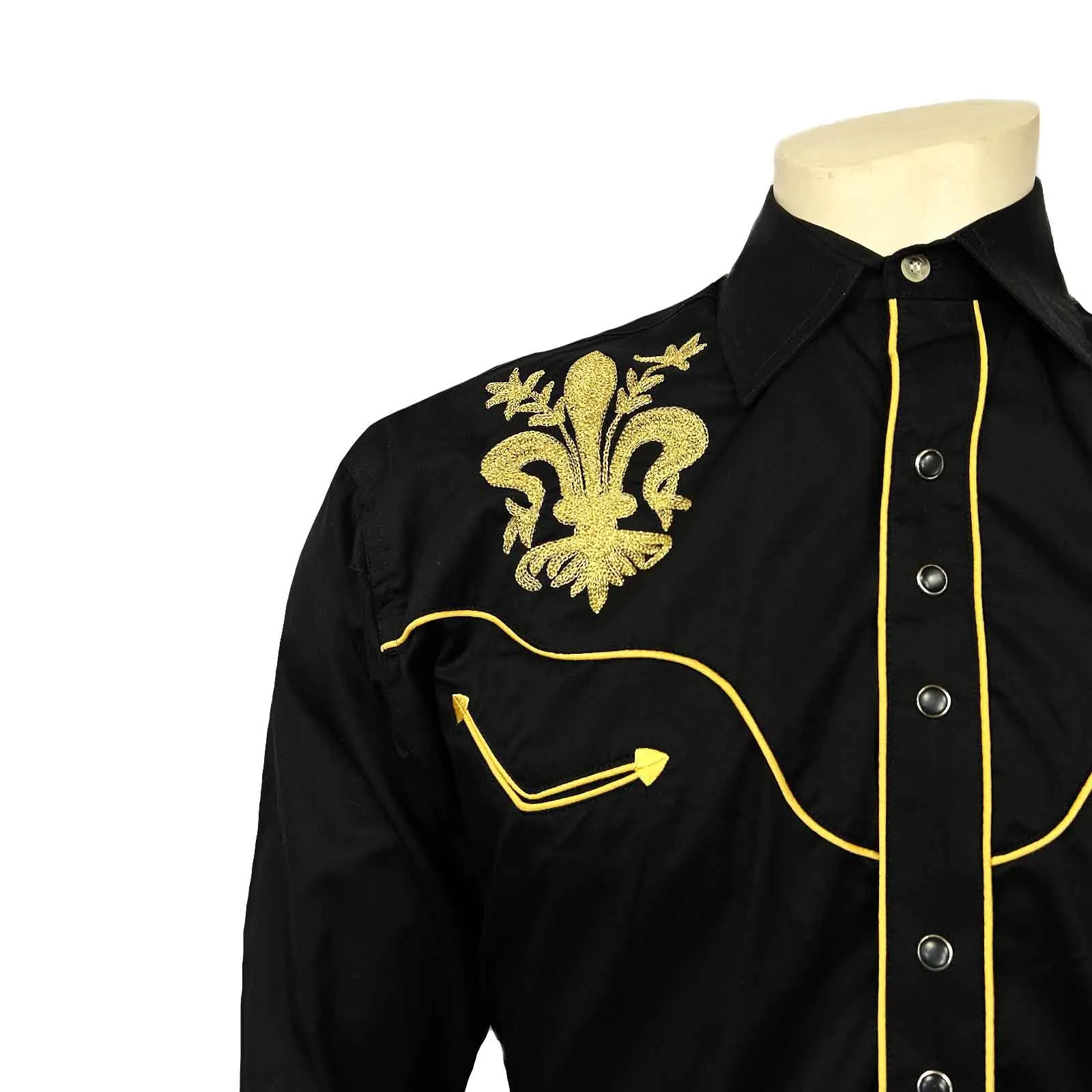 Men's Fleur-de-Lis Embroidered Black Western Shirt