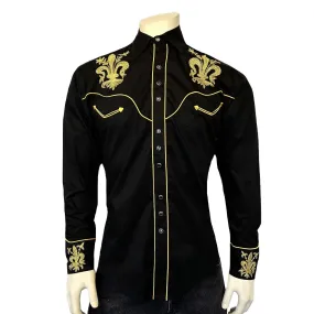 Men's Fleur-de-Lis Embroidered Black Western Shirt