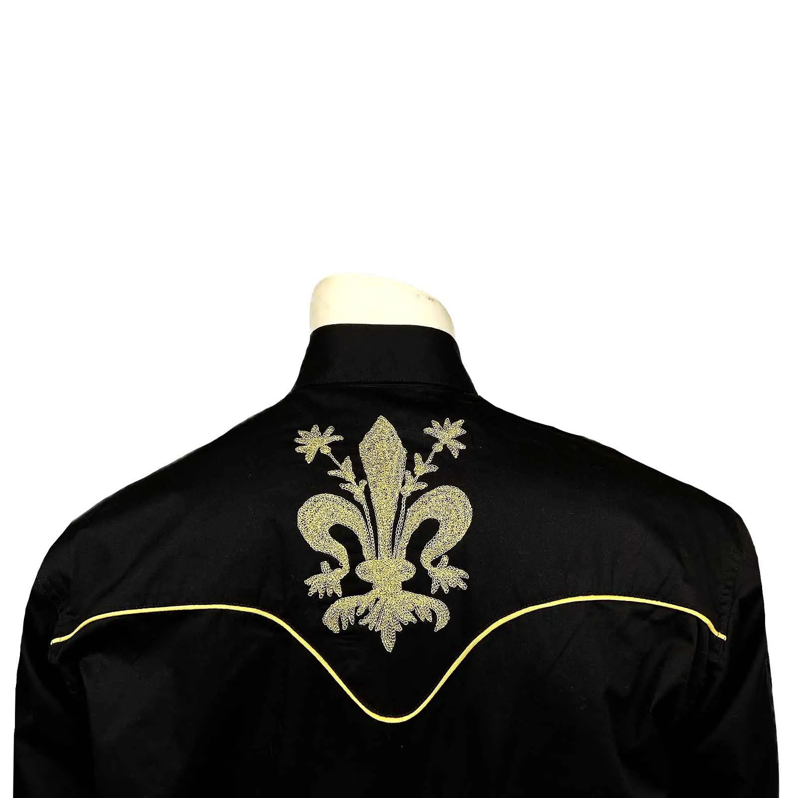 Men's Fleur-de-Lis Embroidered Black Western Shirt