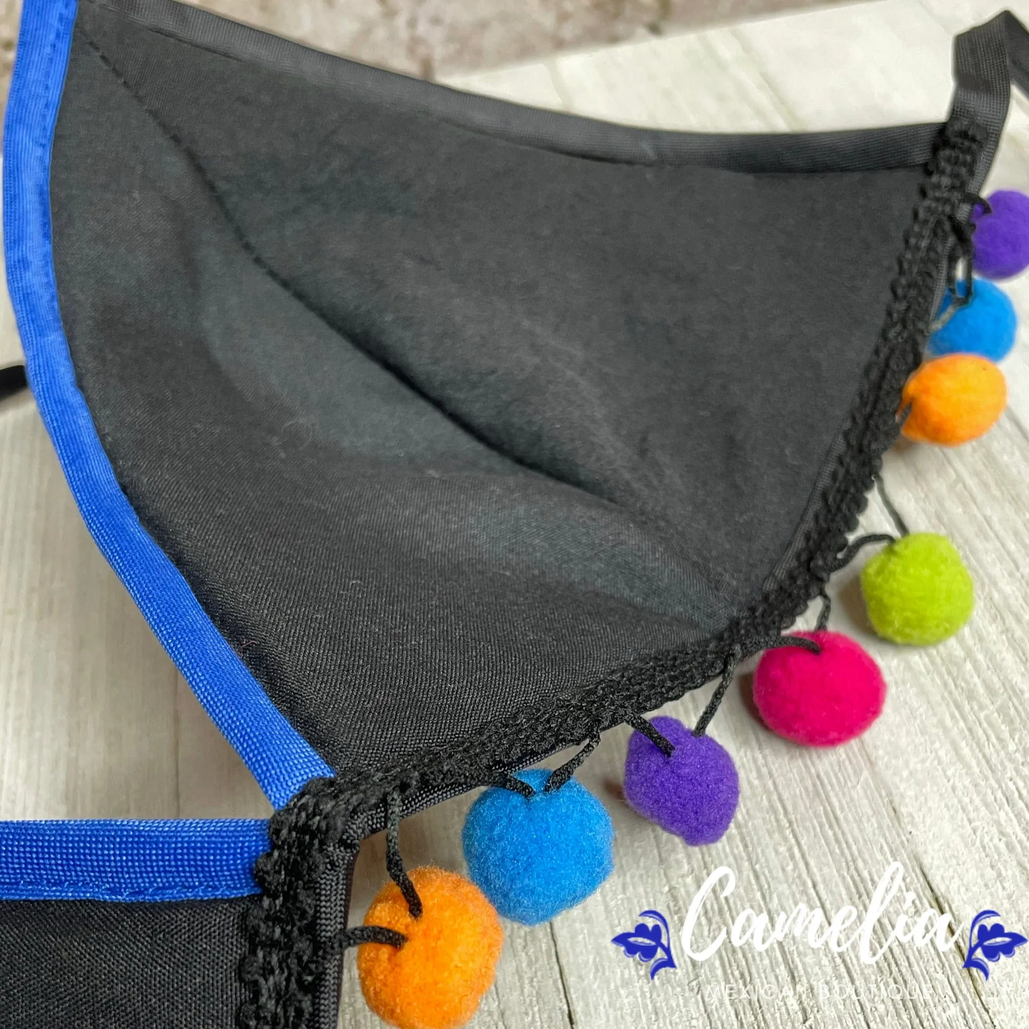 Mexican Embroidered Bikini Top with Poms - SAN ANDRES