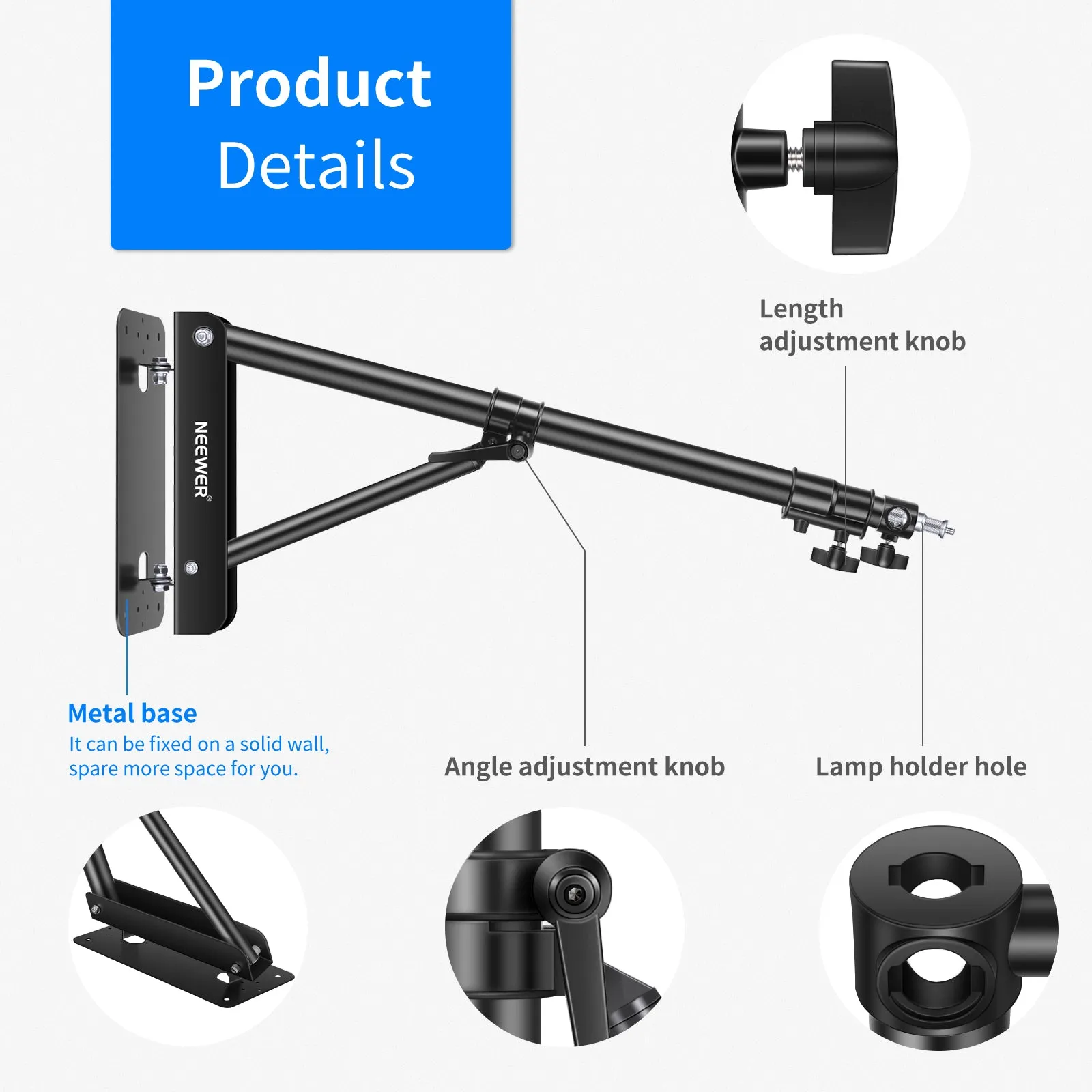 NEEWER 130cm Wall Mounting Triangle Boom Arm