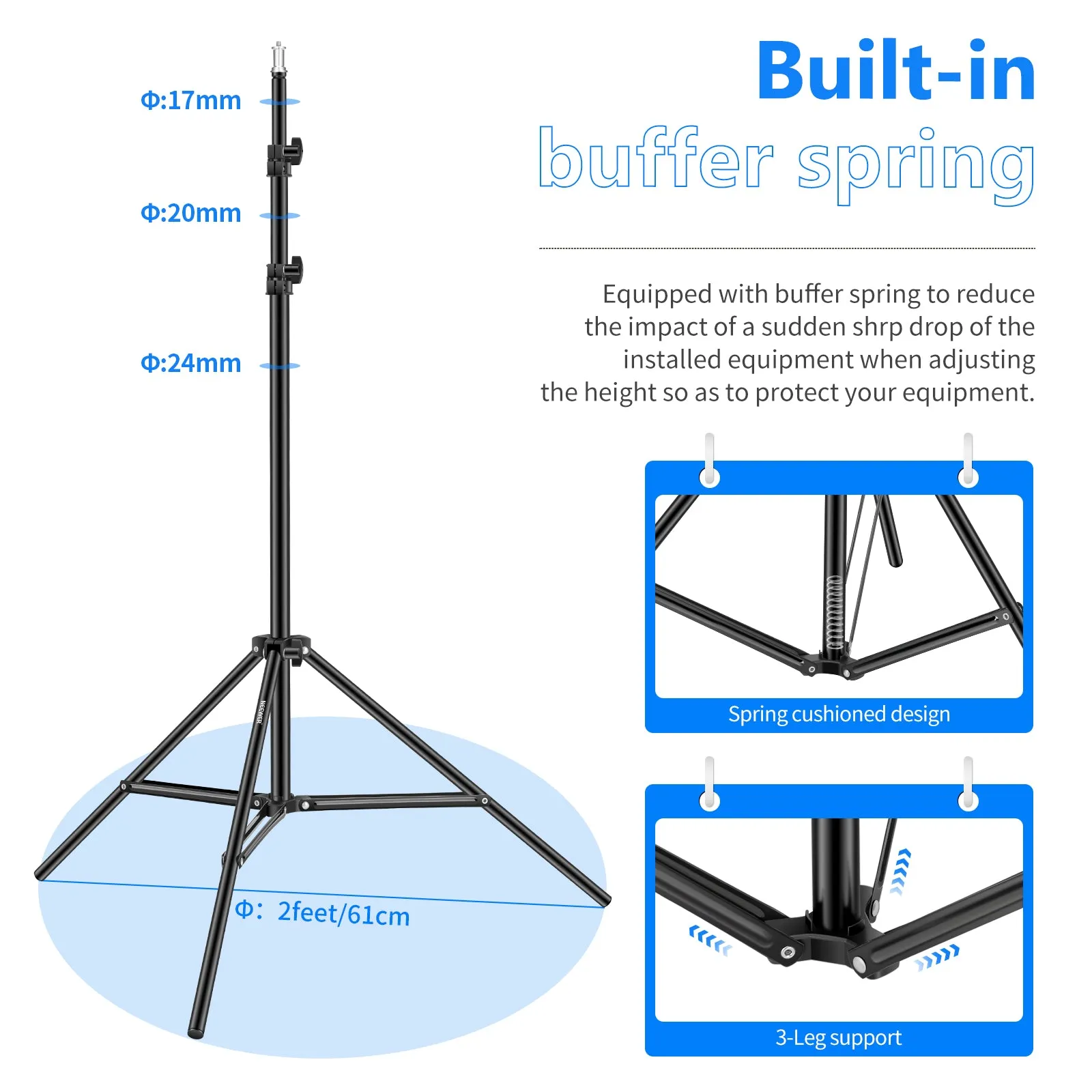 NEEWER 190cm Collapsible Metal Photography Light Stand