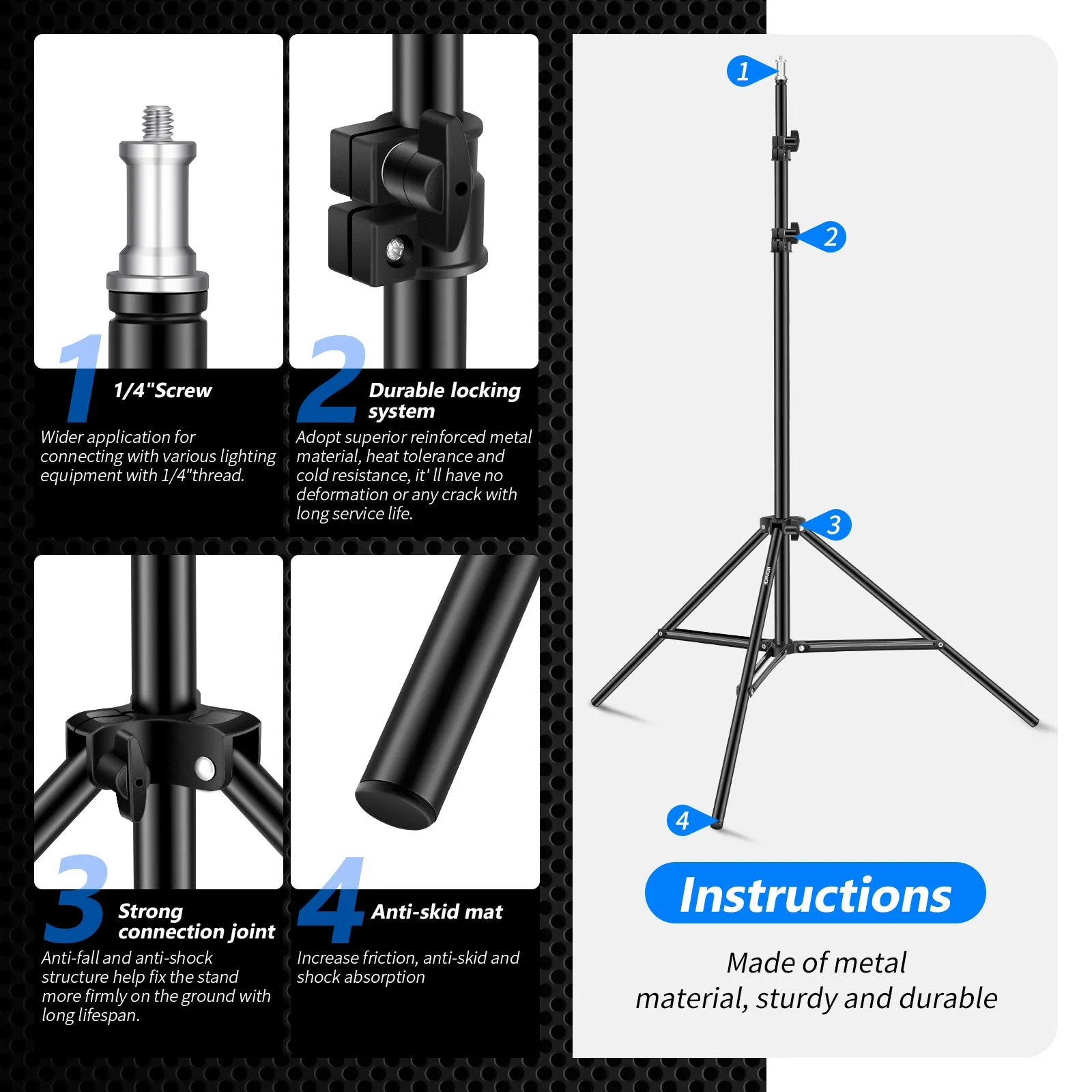 NEEWER 190cm Collapsible Metal Photography Light Stand