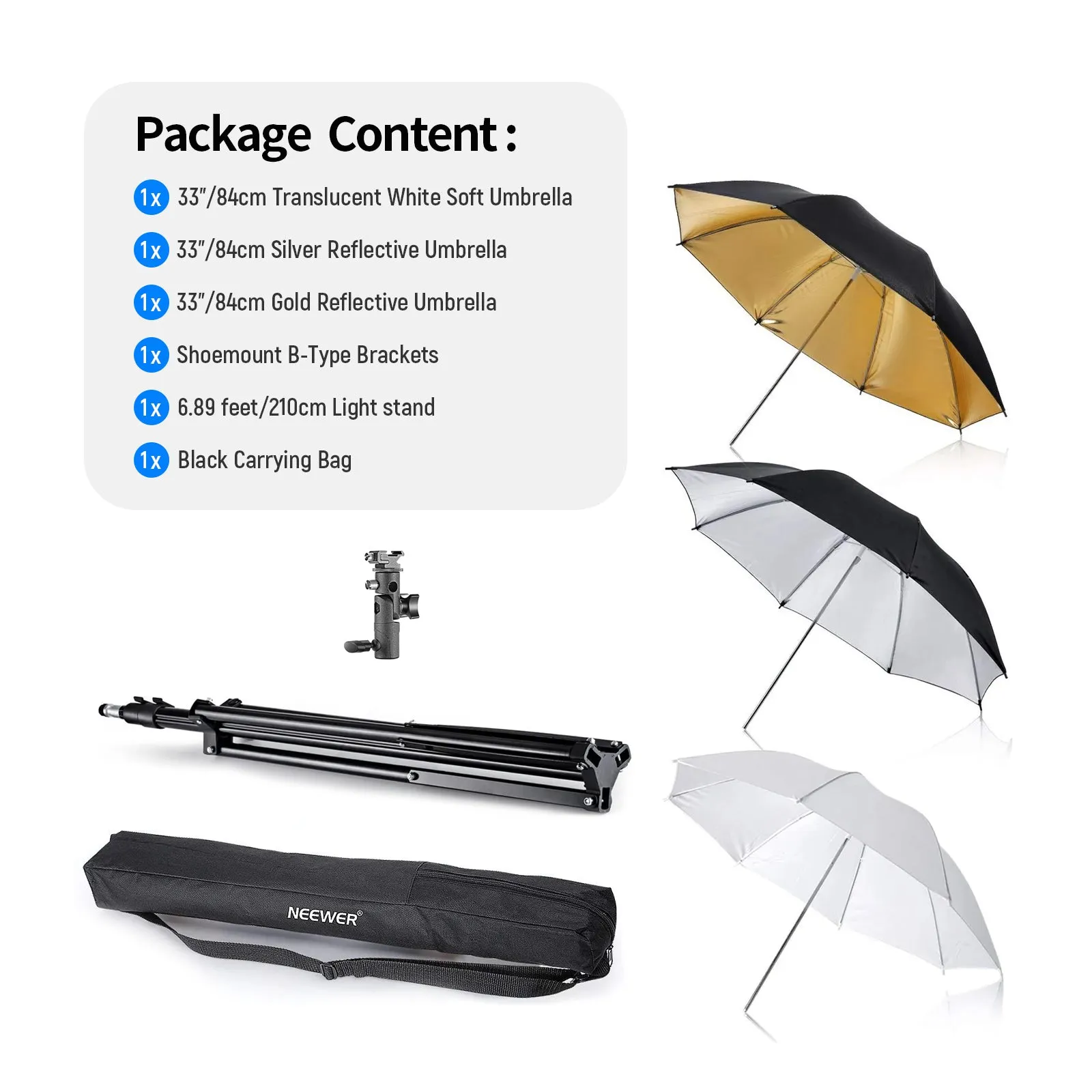 NEEWER 33"/84CM Flash Mount Three Umbrellas Kit for Canon