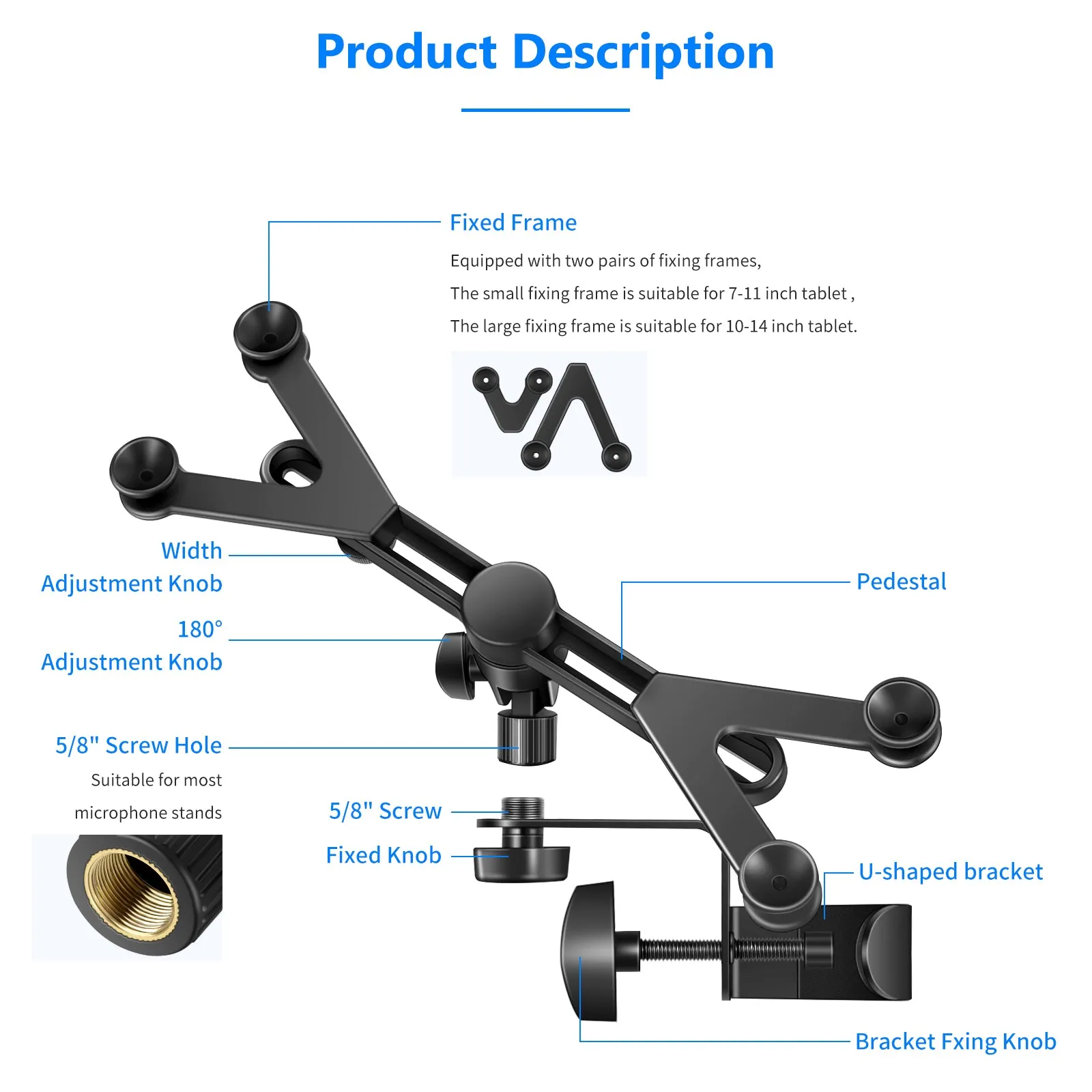 NEEWER 7-14 inch Adjustable Tablet Holder Mount with 360 Degree Swivel Clamp