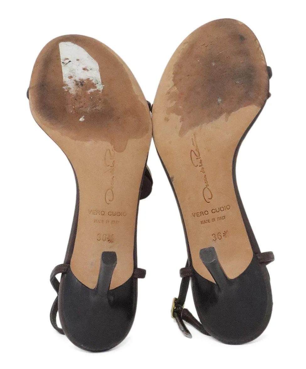 Oscar De La Renta Brown Leather Sandals sz 6.5