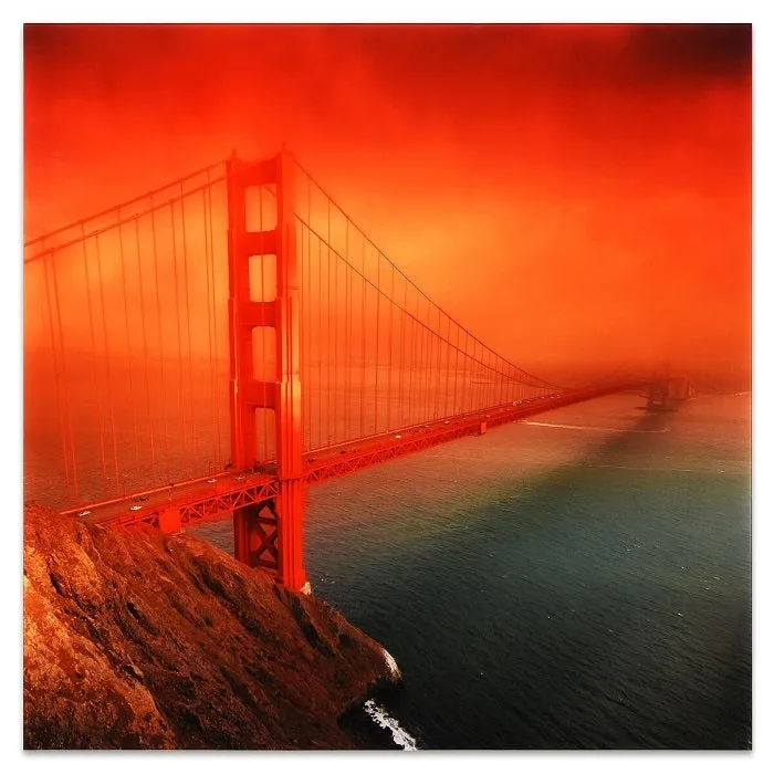 "Golden Gate" Frameless Free Floating Tempered Glass Panel Graphic Wall Art