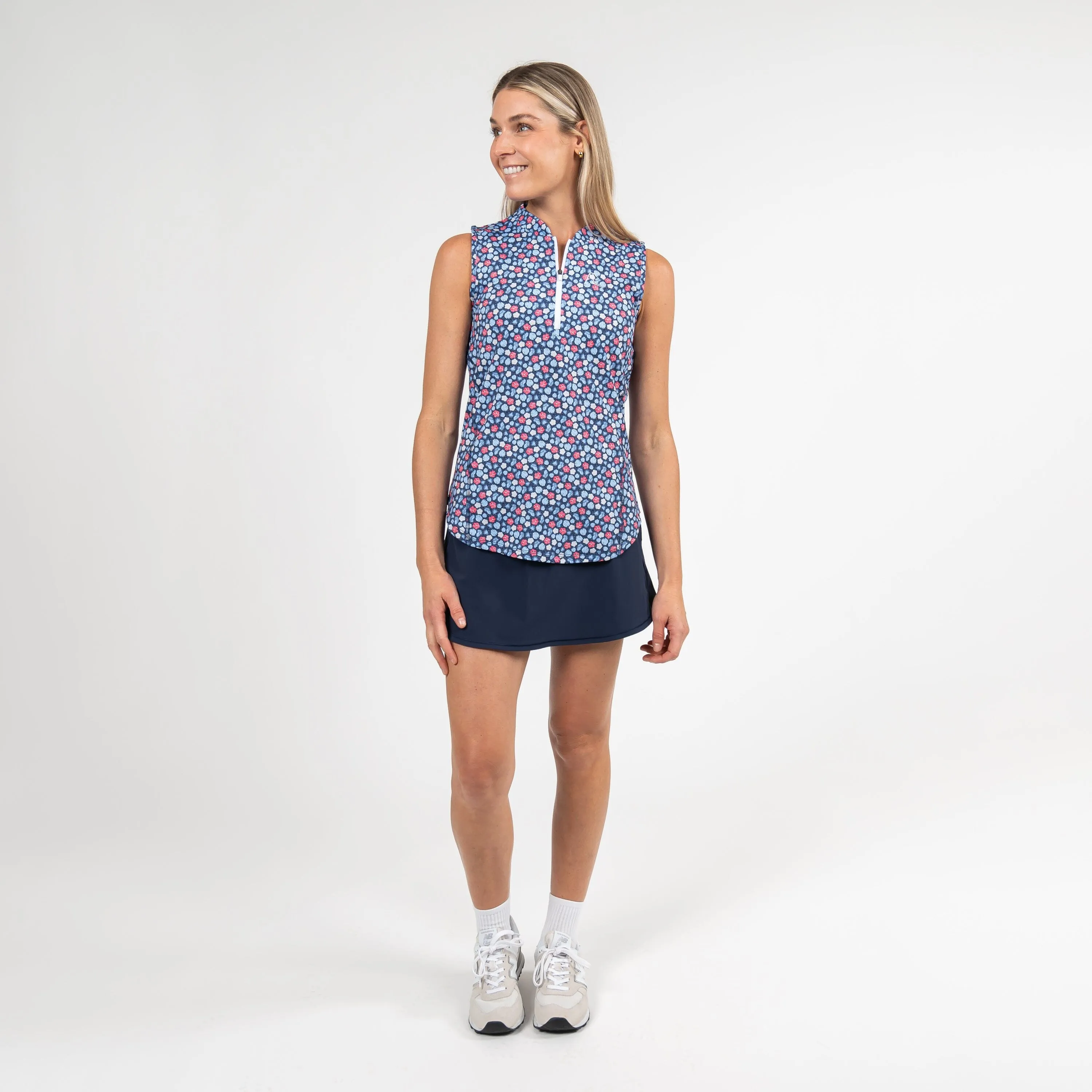 Red, White & Hibiscus Sleeveless Zip | The Red, White & Hibiscus - Admiral Navy