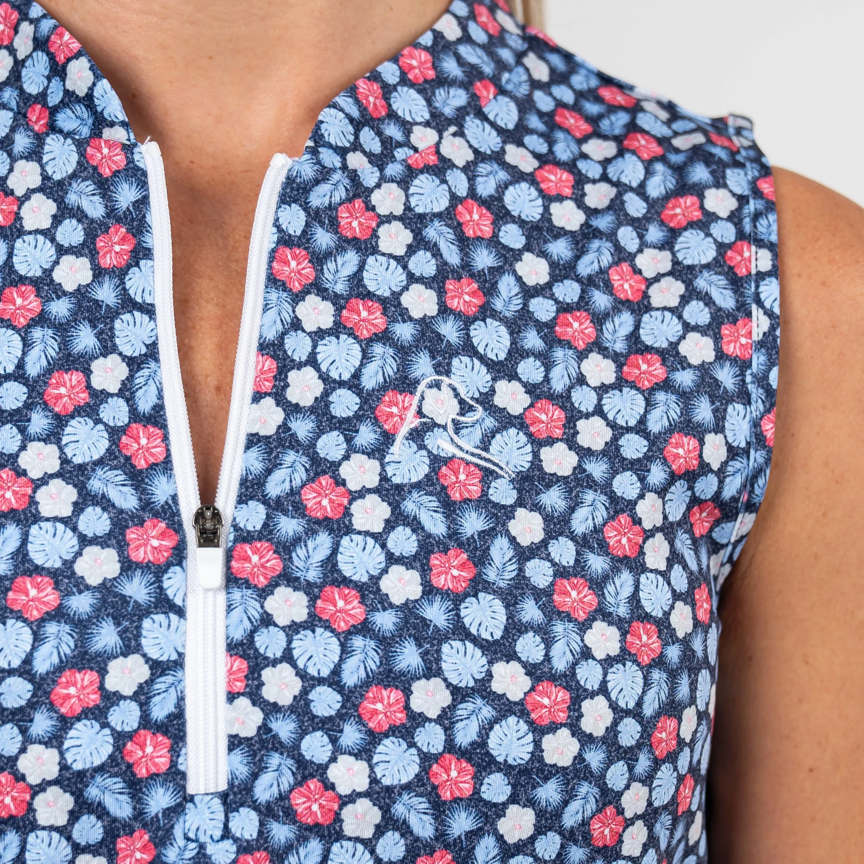 Red, White & Hibiscus Sleeveless Zip | The Red, White & Hibiscus - Admiral Navy