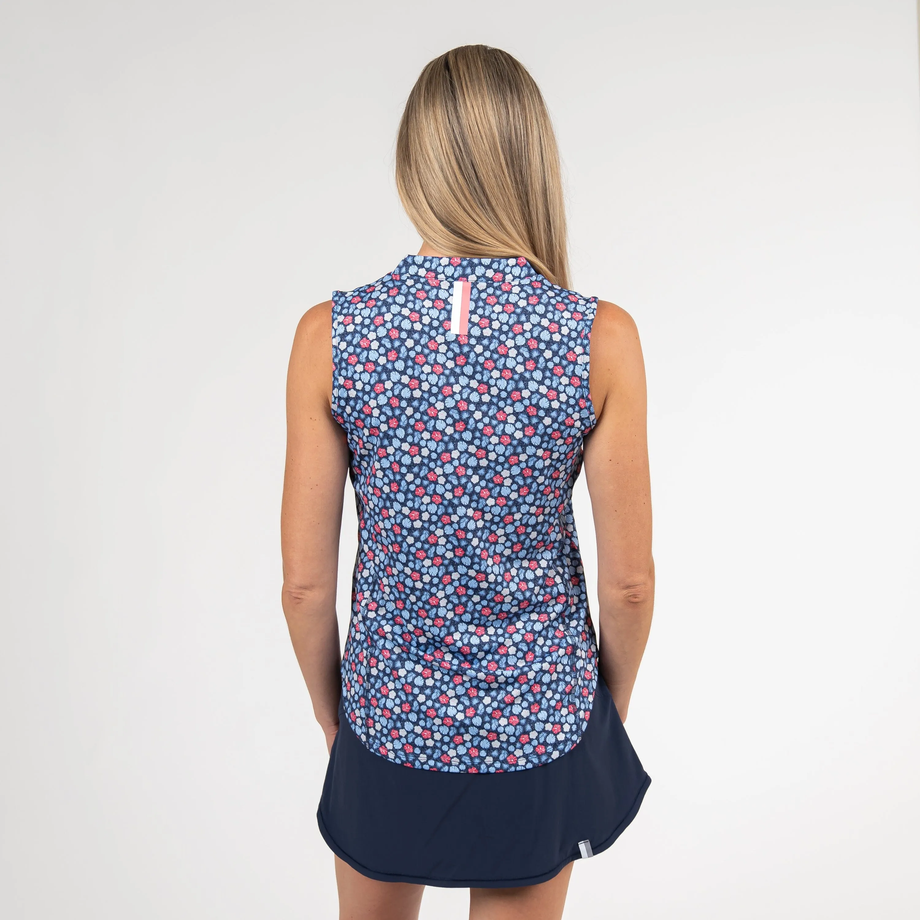 Red, White & Hibiscus Sleeveless Zip | The Red, White & Hibiscus - Admiral Navy