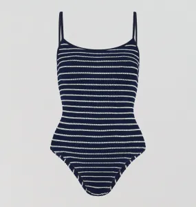 Spaghetti strap scoop one piece swimsuit  [Navy / White Stripe]