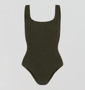 Square neck low back one piece swimsuit [Khaki Crinkle]