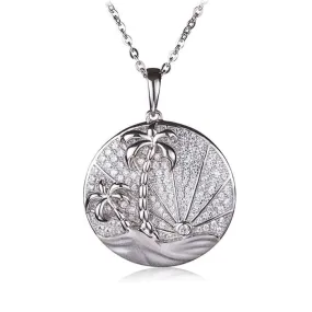 Sterling Silver Circle Island Sunrise Pave CZ Pendant (Chain Sold Separately)