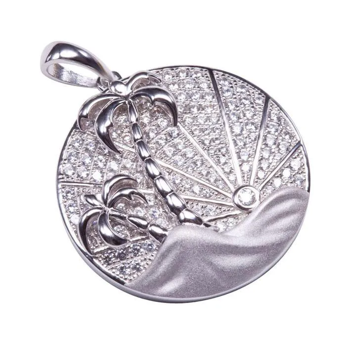 Sterling Silver Circle Island Sunrise Pave CZ Pendant (Chain Sold Separately)