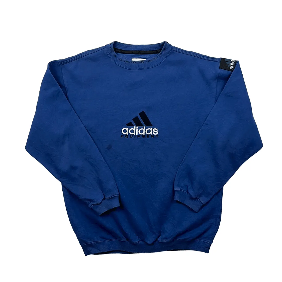 Vintage 90s Blue Adidas Equipment Spell-Out Sweatshirt - Medium