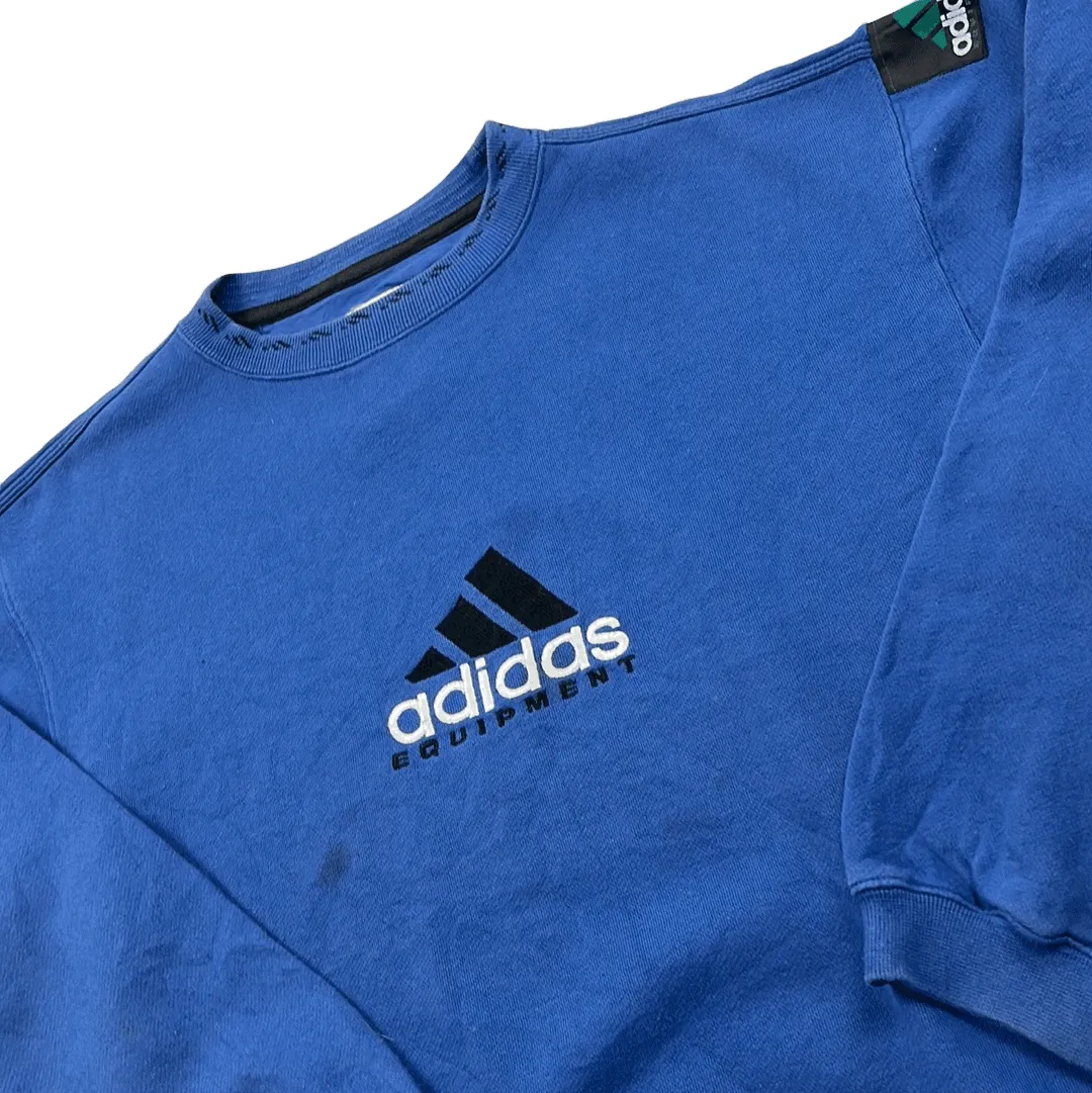 Vintage 90s Blue Adidas Equipment Spell-Out Sweatshirt - Medium