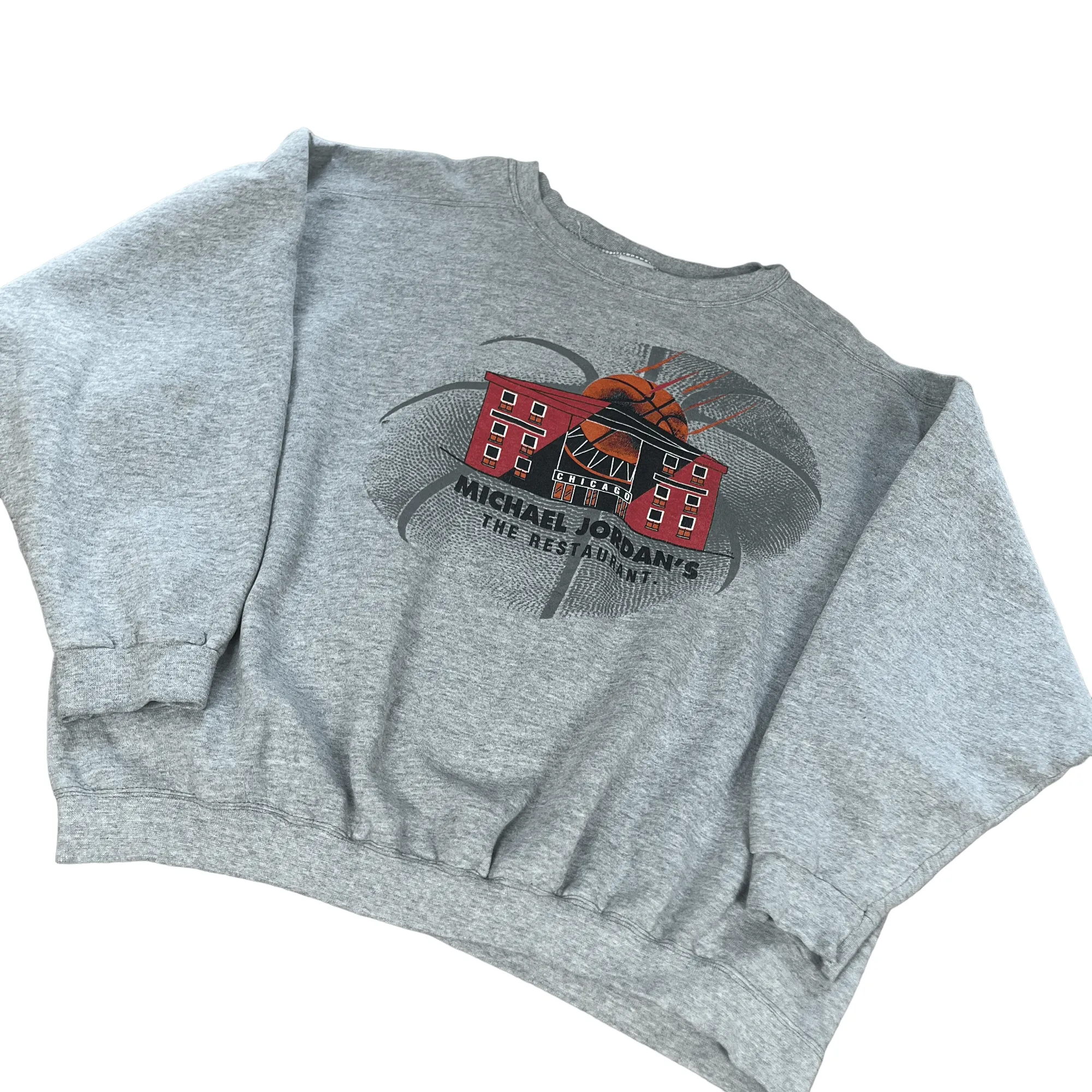 Vintage 90s Grey Nike Micheal Jordan’s The Restaurant Spell-Out Sweatshirt - Extra Large