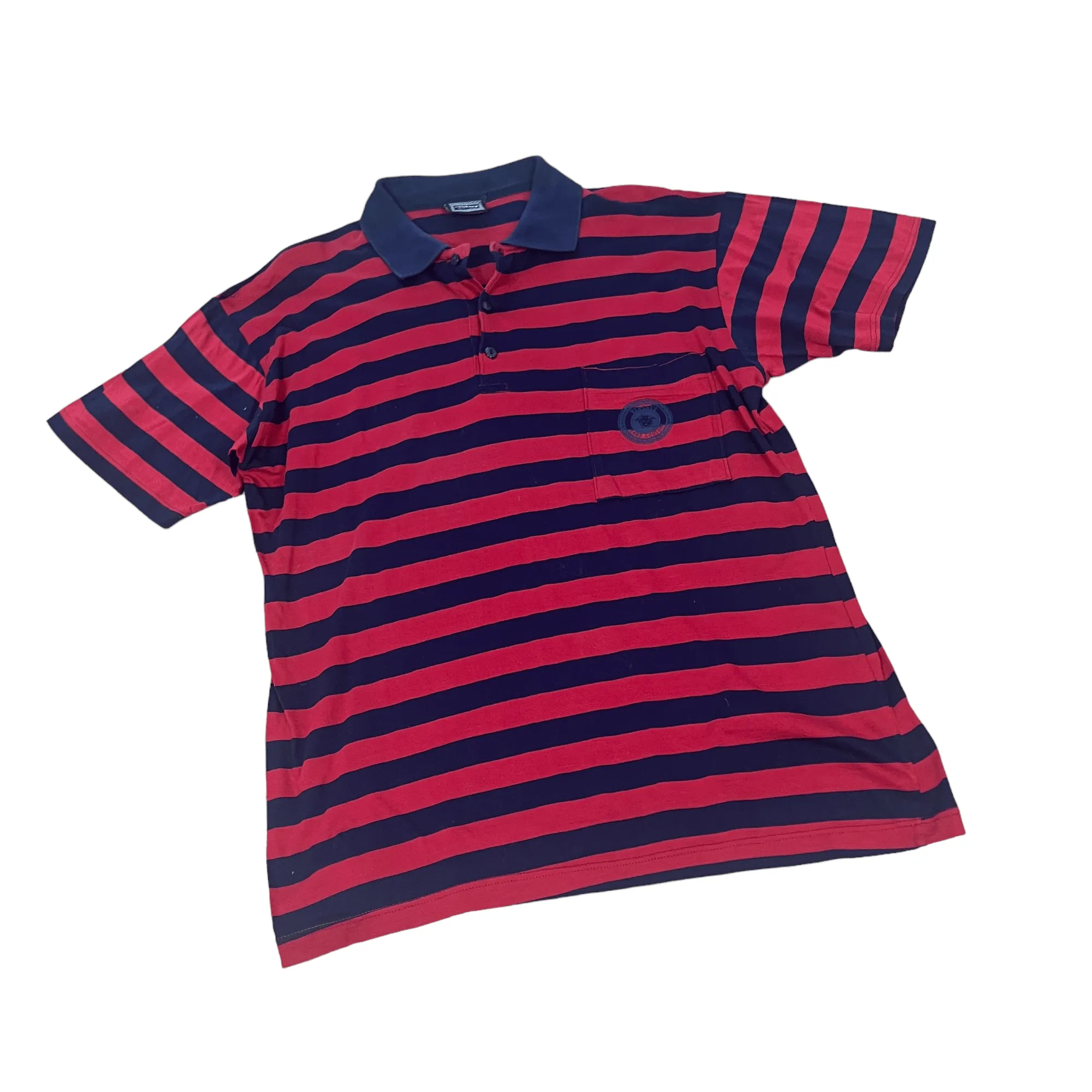 Vintage 90s Navy Blue   Red Versace Striped Polo Shirt - Large