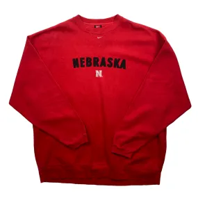 Vintage 90s Red Nike Centre Swoosh Nebraska USA Spell-Out Sweatshirt - XXL