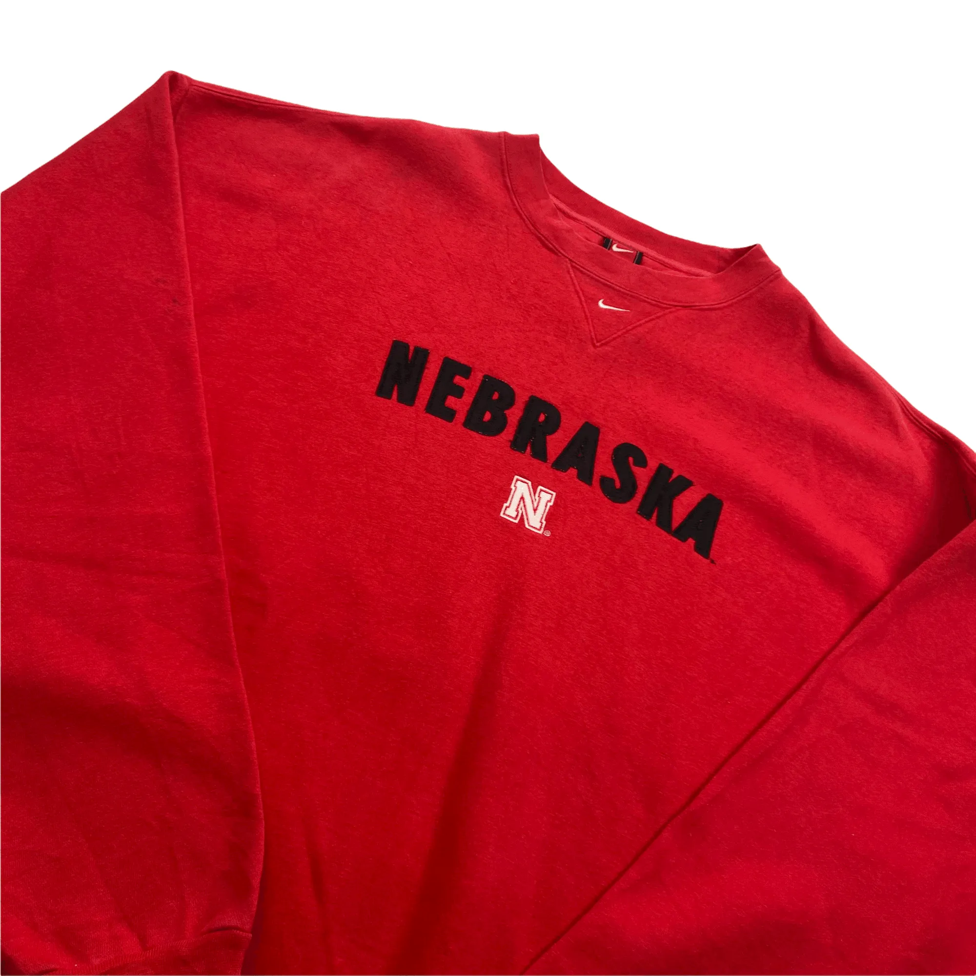 Vintage 90s Red Nike Centre Swoosh Nebraska USA Spell-Out Sweatshirt - XXL