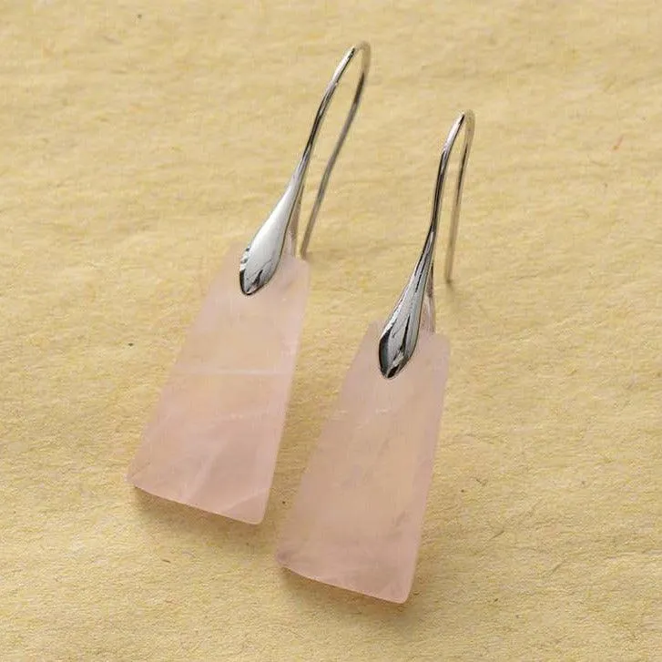 Wiluray Rose Quartz Silver Drop Earrings