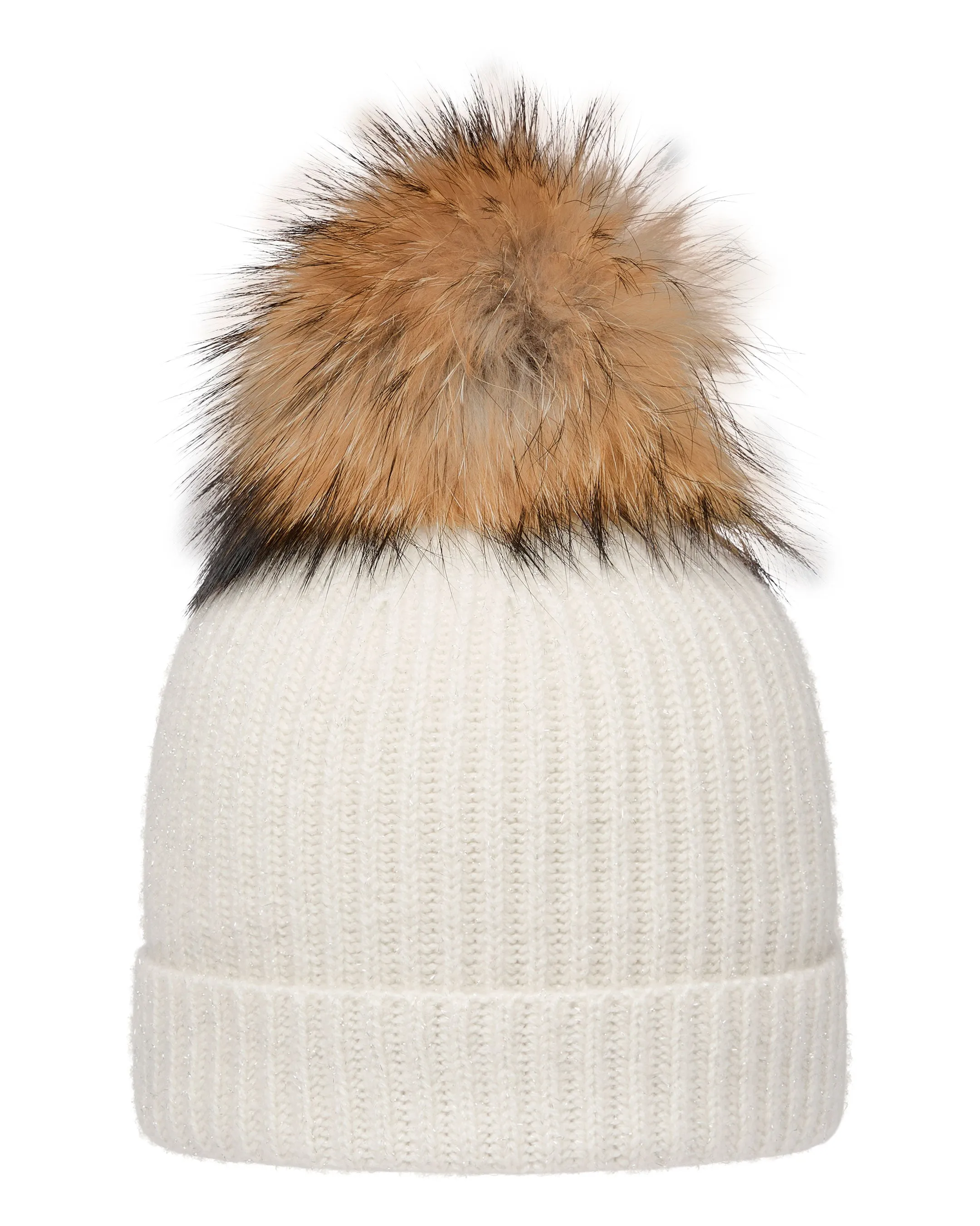 Women's Ribbed Cashmere Hat With Lurex And Detachable Pom Snow Grey Sparkle